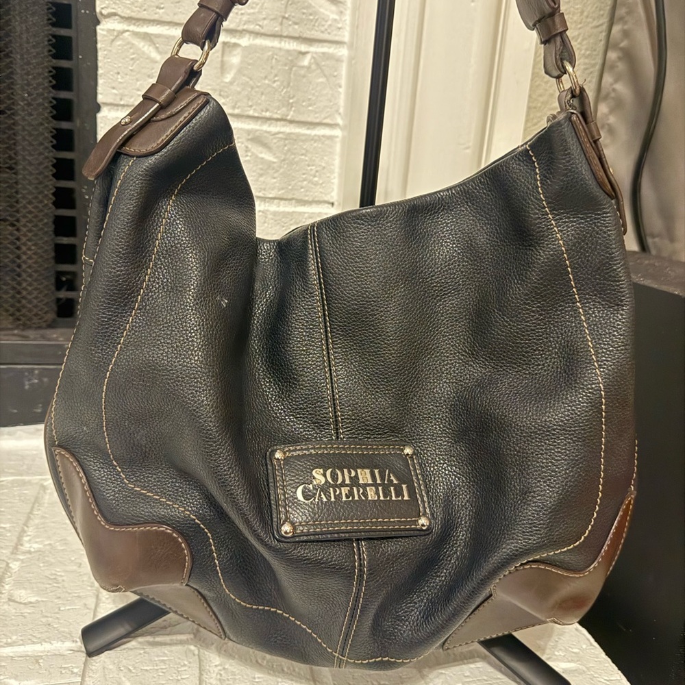 Sophia Caperelli Elegant Black and Brown Hobo Bag
